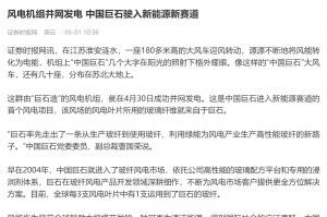 时报：风电机组并网发电 中国918博天娱乐驶入新能源新赛道